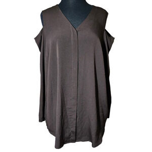 Chico's Brown Cold Shoulder Long Sleeve Button Down Blouse  Sz 3 (XL)